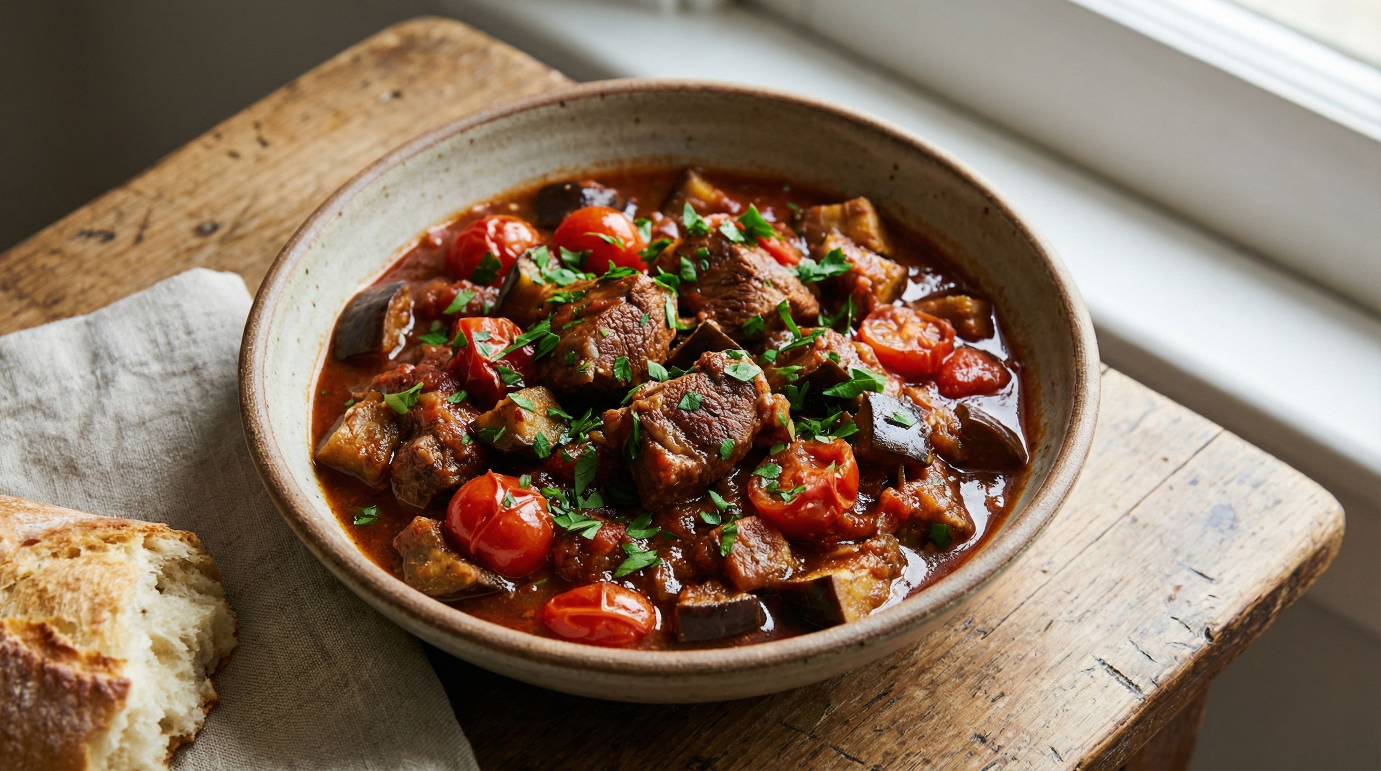 Gresk-inspirert lammegryte med aubergine og cherrytomater