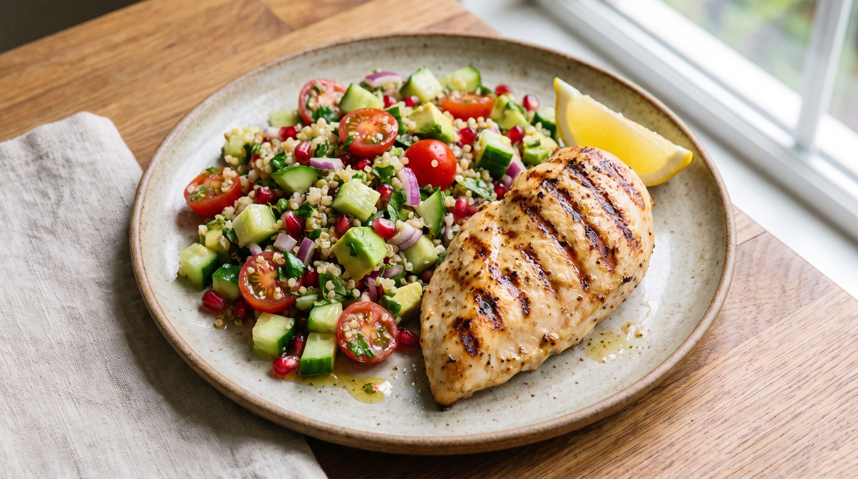 Grillet kylling med lime-koriander-marinade og fargerik quinoa-salat