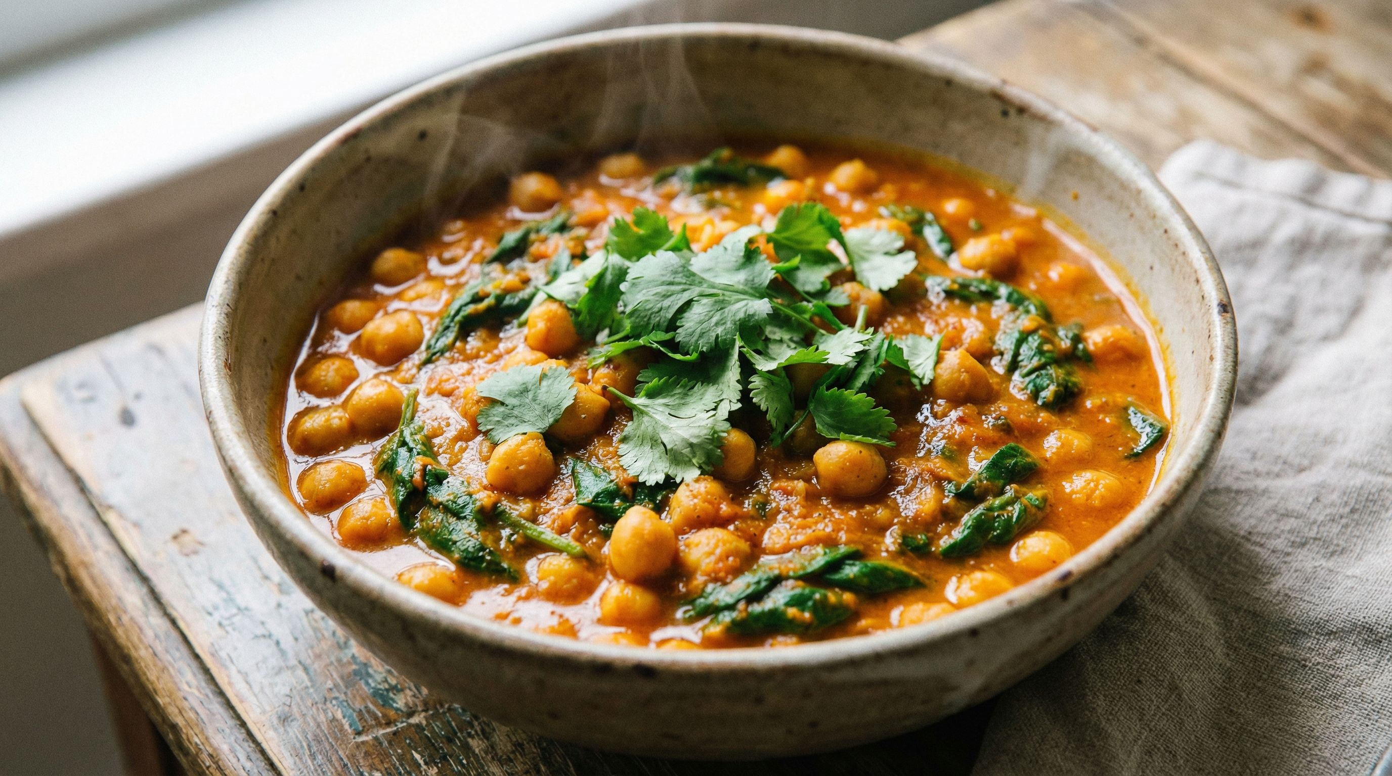 Kikert- og spinatcurry med kokosmelk