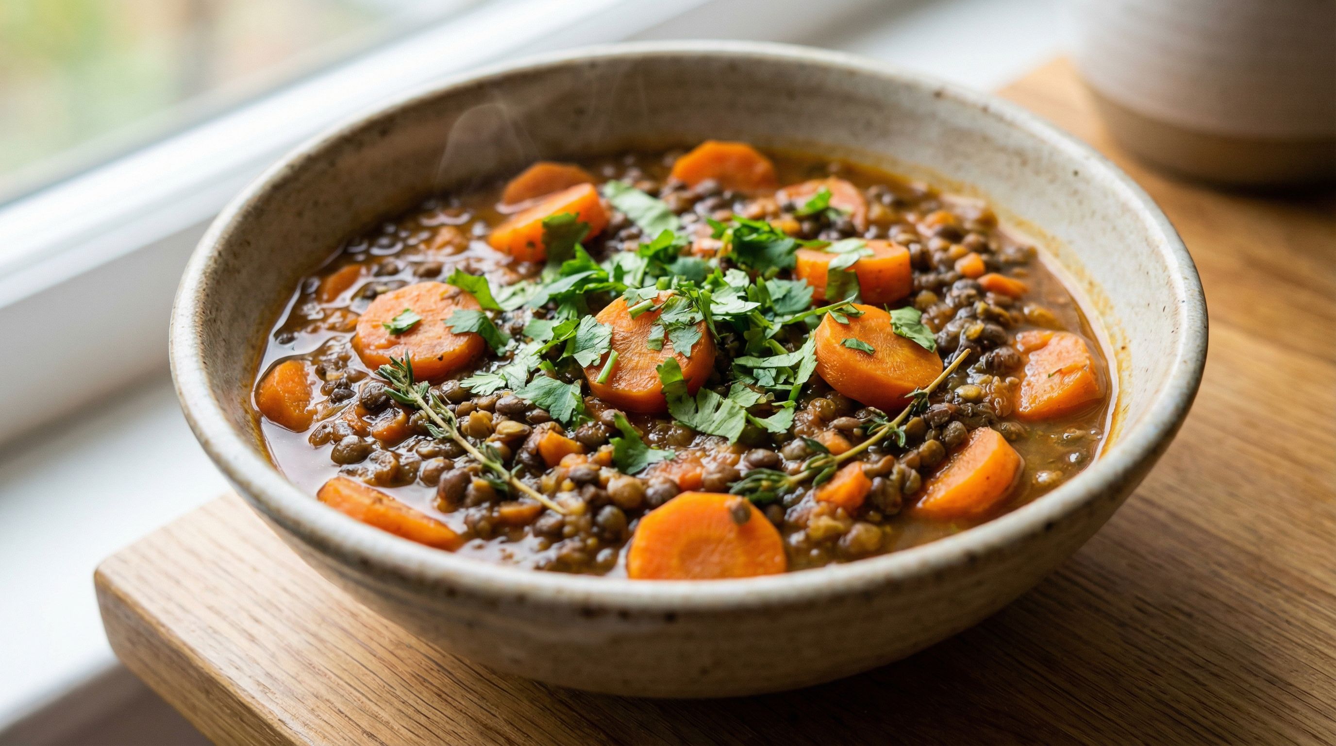 Kremet linse- og gulrotgryte med ingefær og koriander