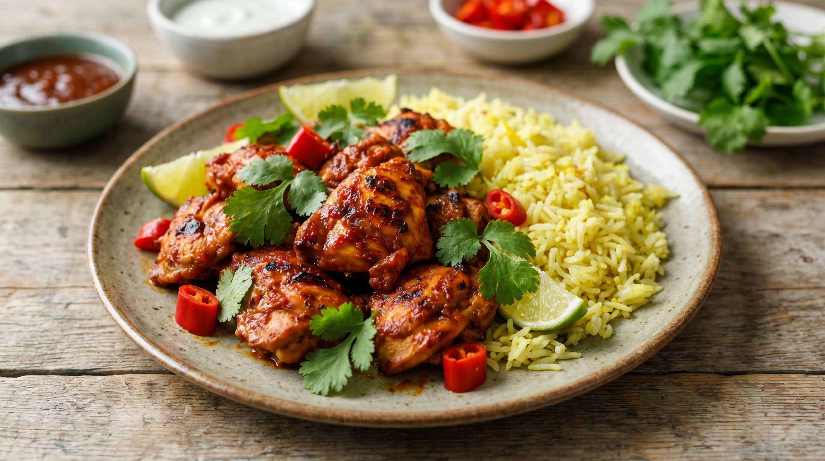 Krydret kylling med sitron- og korianderris