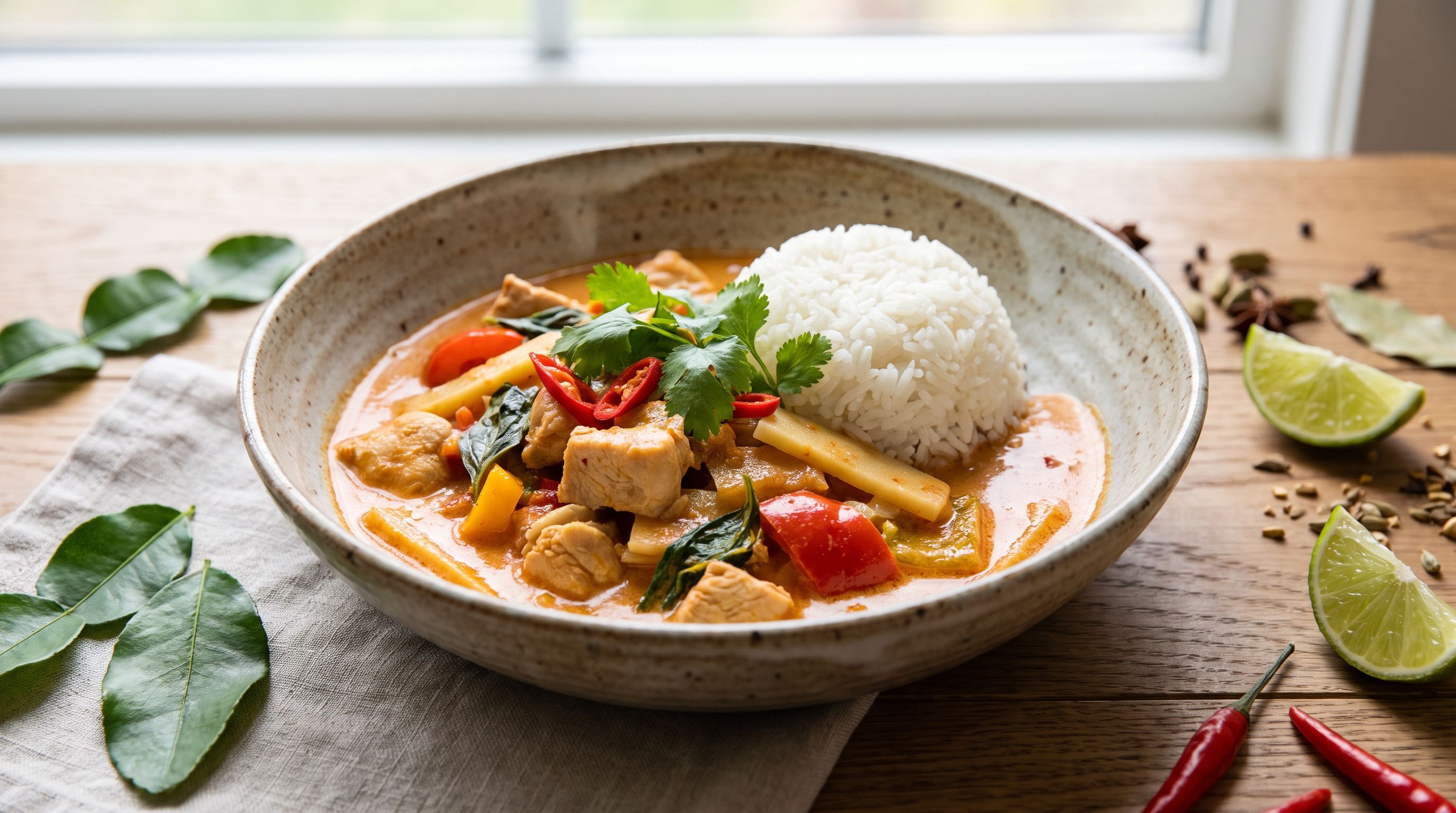 Krydret thai-inspirert kylling med kokosmelk og grønnsaker