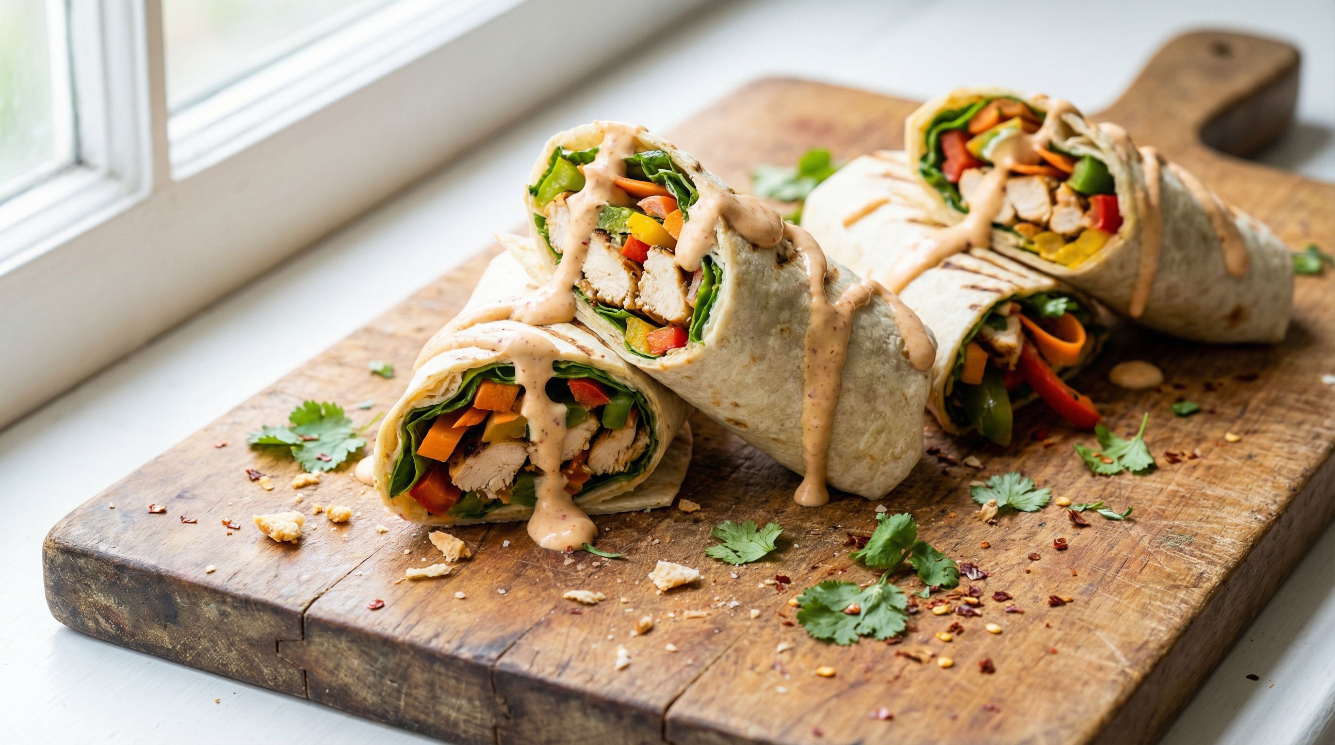 Kylling- og grønnsakswrap med chilimajones