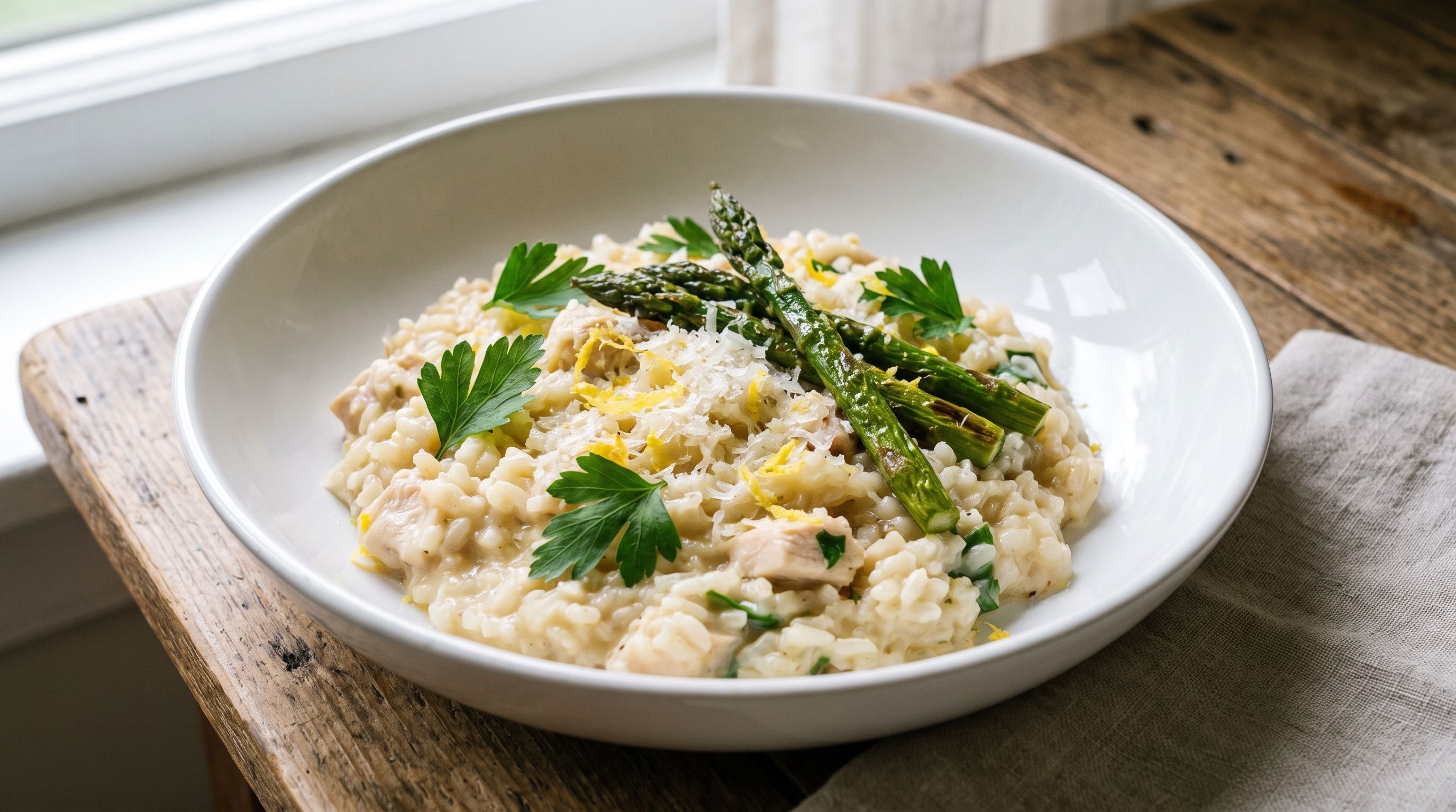 Kylling- og sitronrisotto med asparges og parmesan