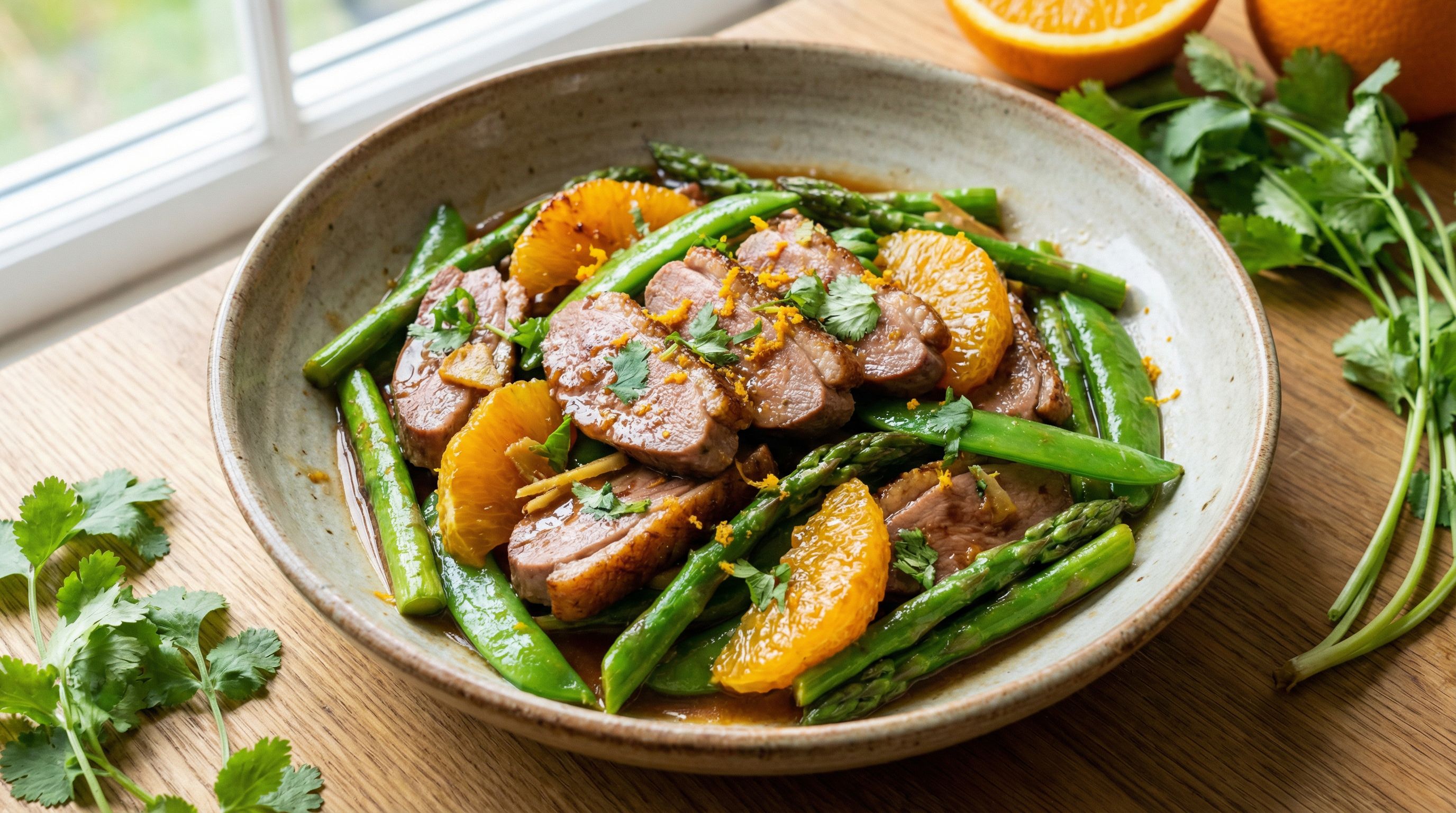 Lynrask andepanne med appelsin og ingefær