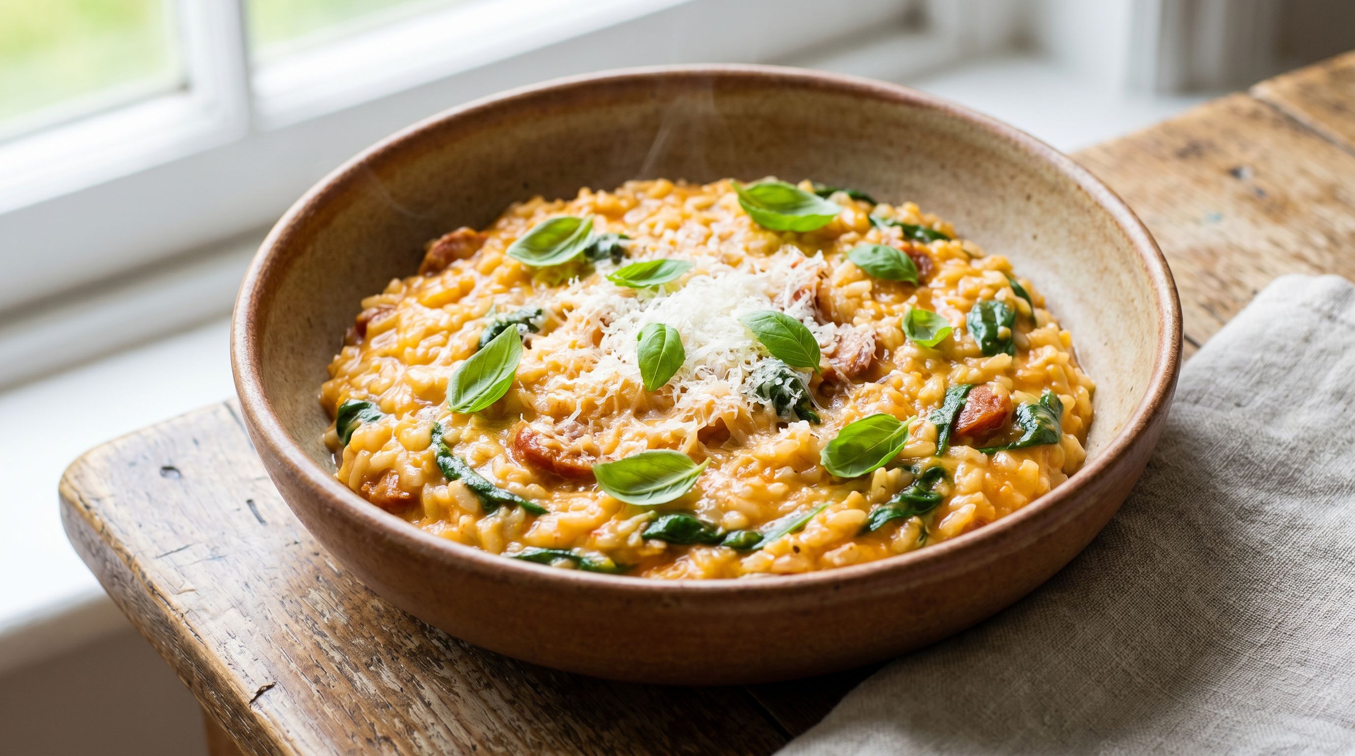 Lynrask Chorizo- og Spinatrisotto med Parmesan