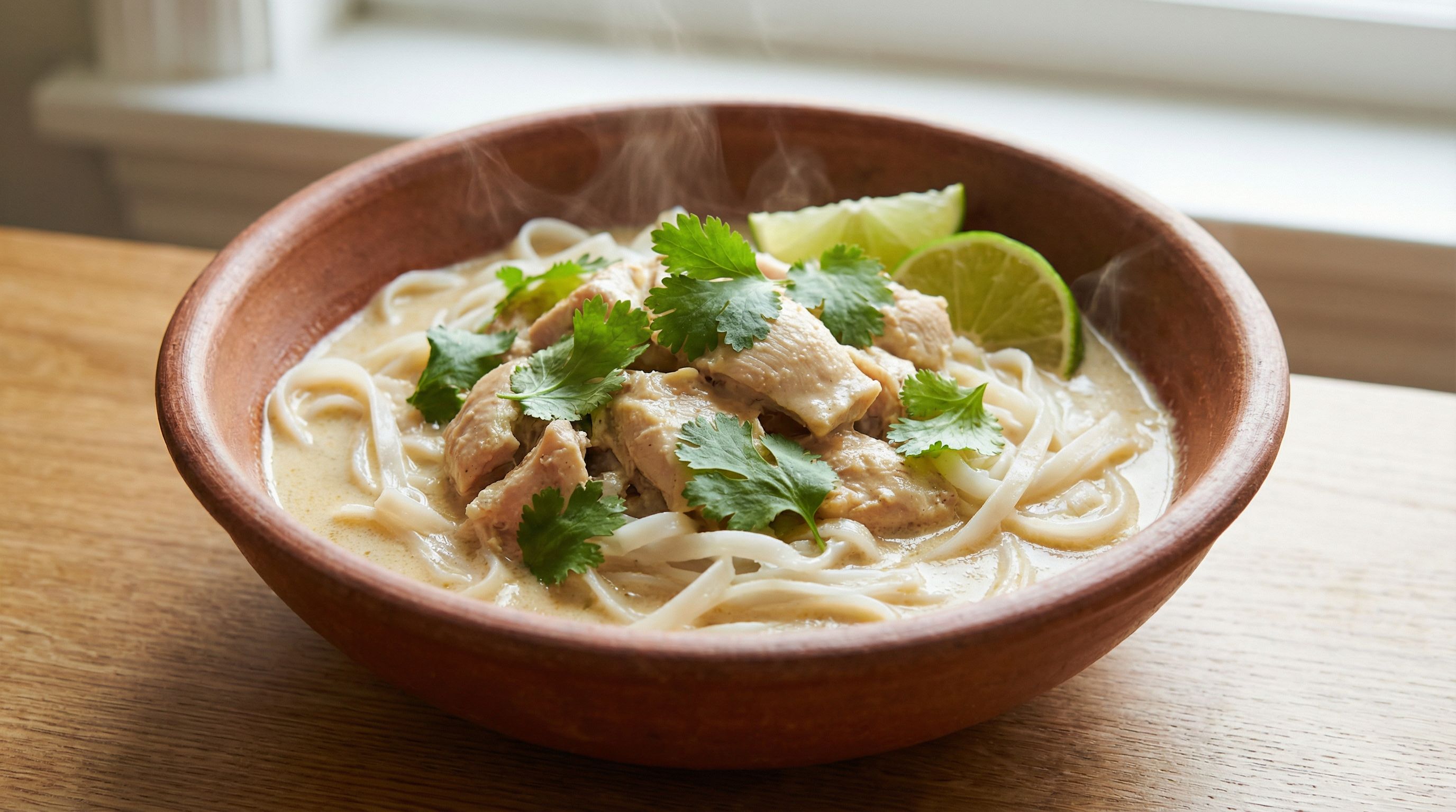 Lynrask kylling med kokosmelk, lime og risnudler