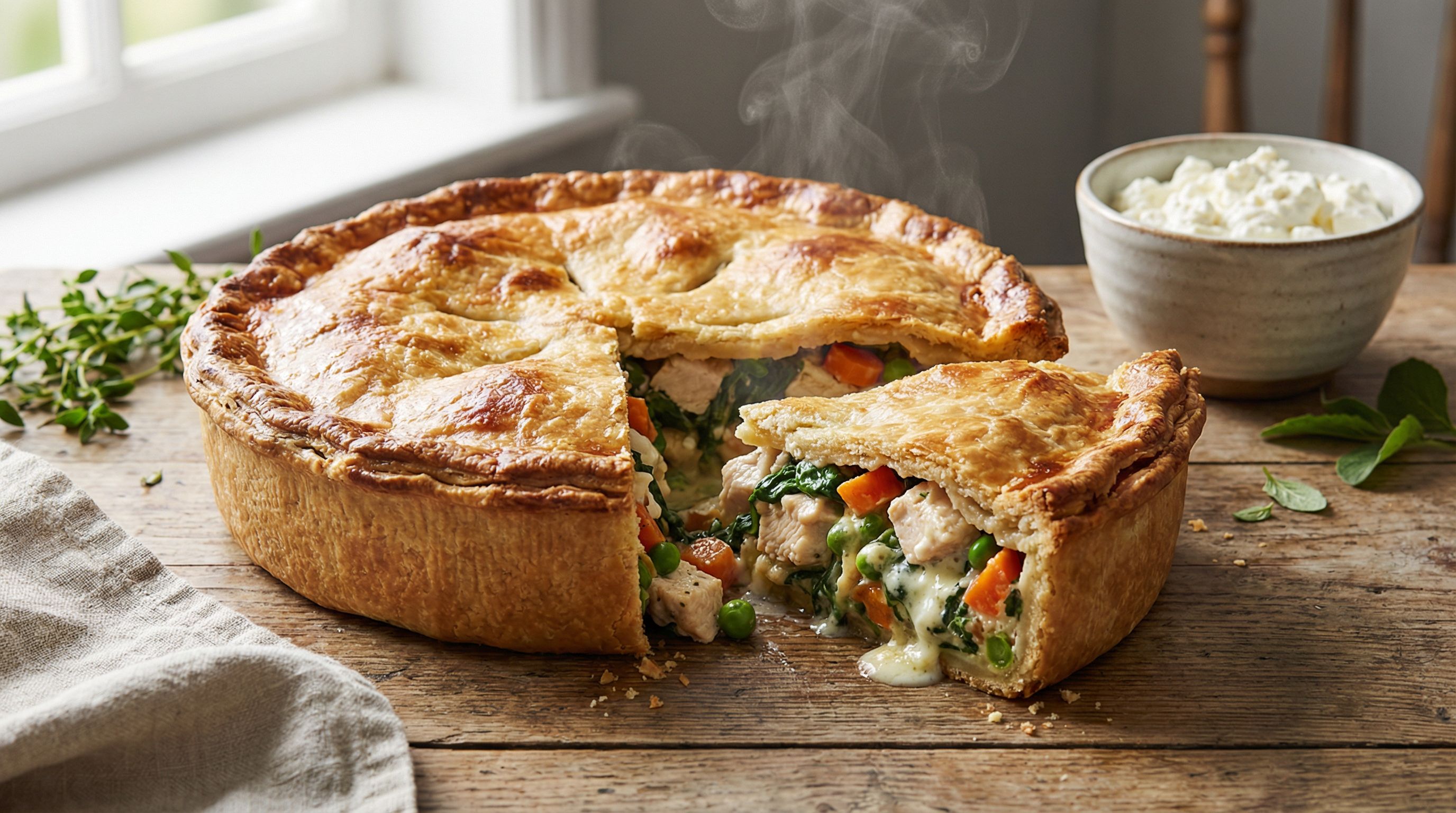 Rask kylling- og grønnsakspai med fetakrem