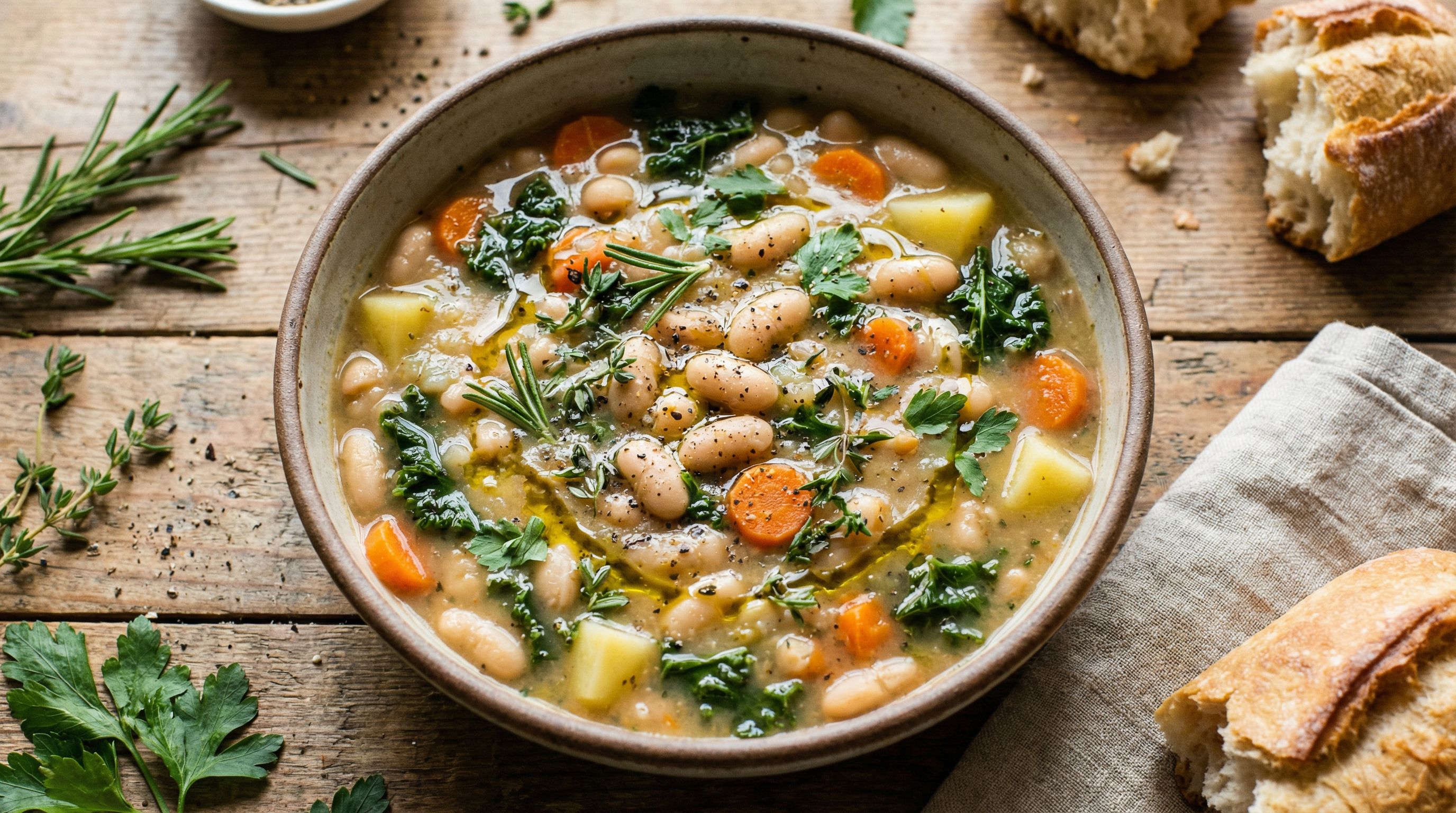 Søndagssuppe med urter og hvite bønner